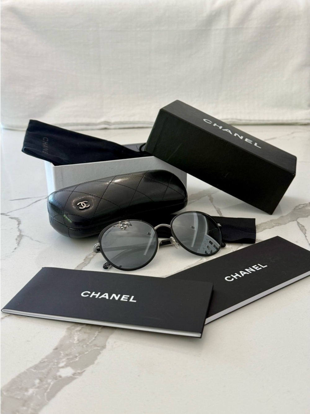 CHANEL Black Round Gunmetal Mirrored Sunglasses - Picture 2 of 10